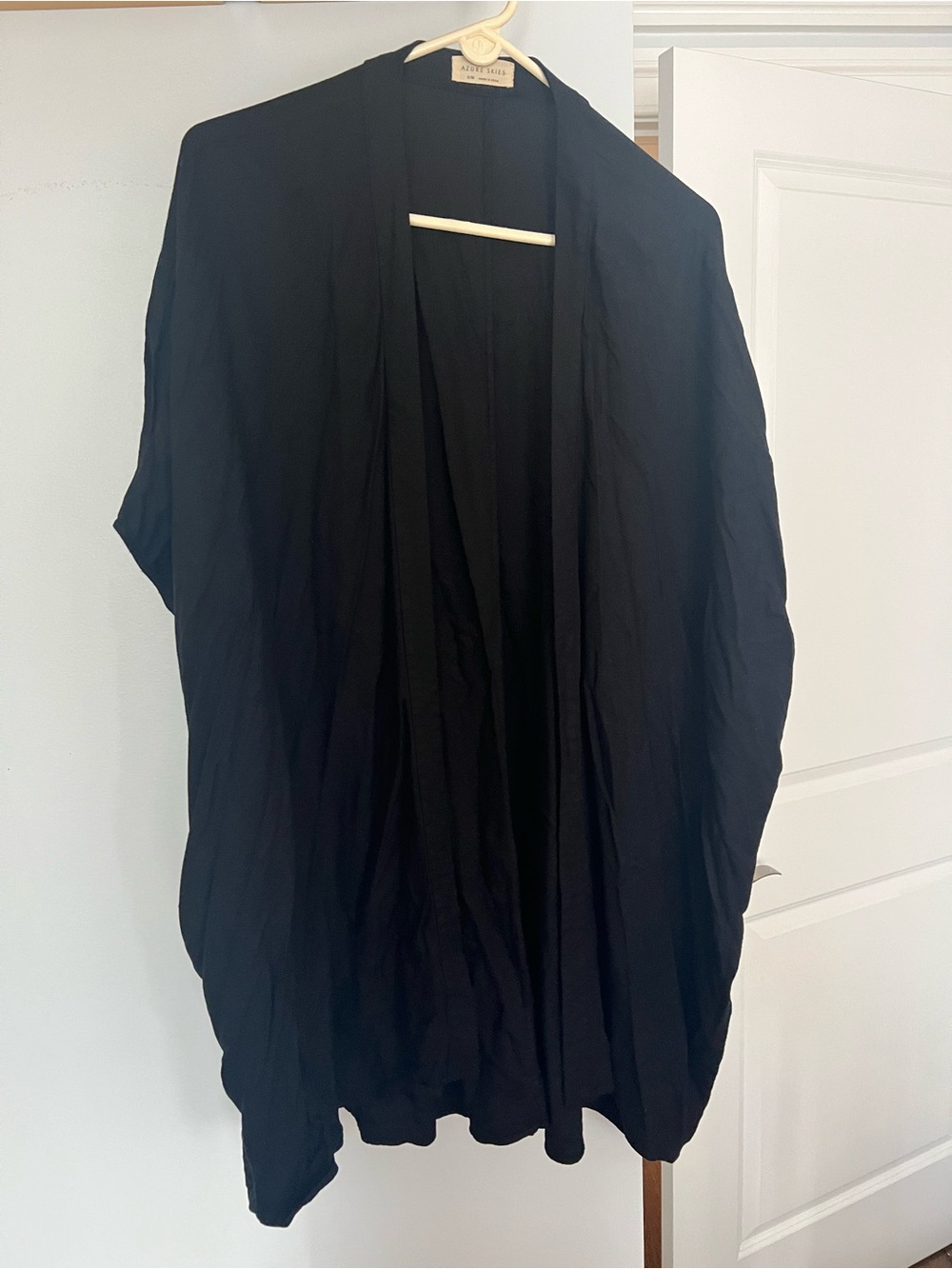 Azure Skies Black Lightweight Open Kimono